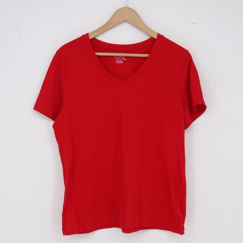 Time and Tru T-Shirt Womens Large L 12-14 Red V-Neck Excellent